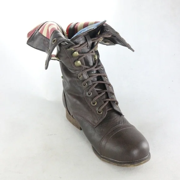 New BAMBOO PAIR of Roll Down USA Flag Combat Boots Sz 5.5 US Women - Picture 6 of 8